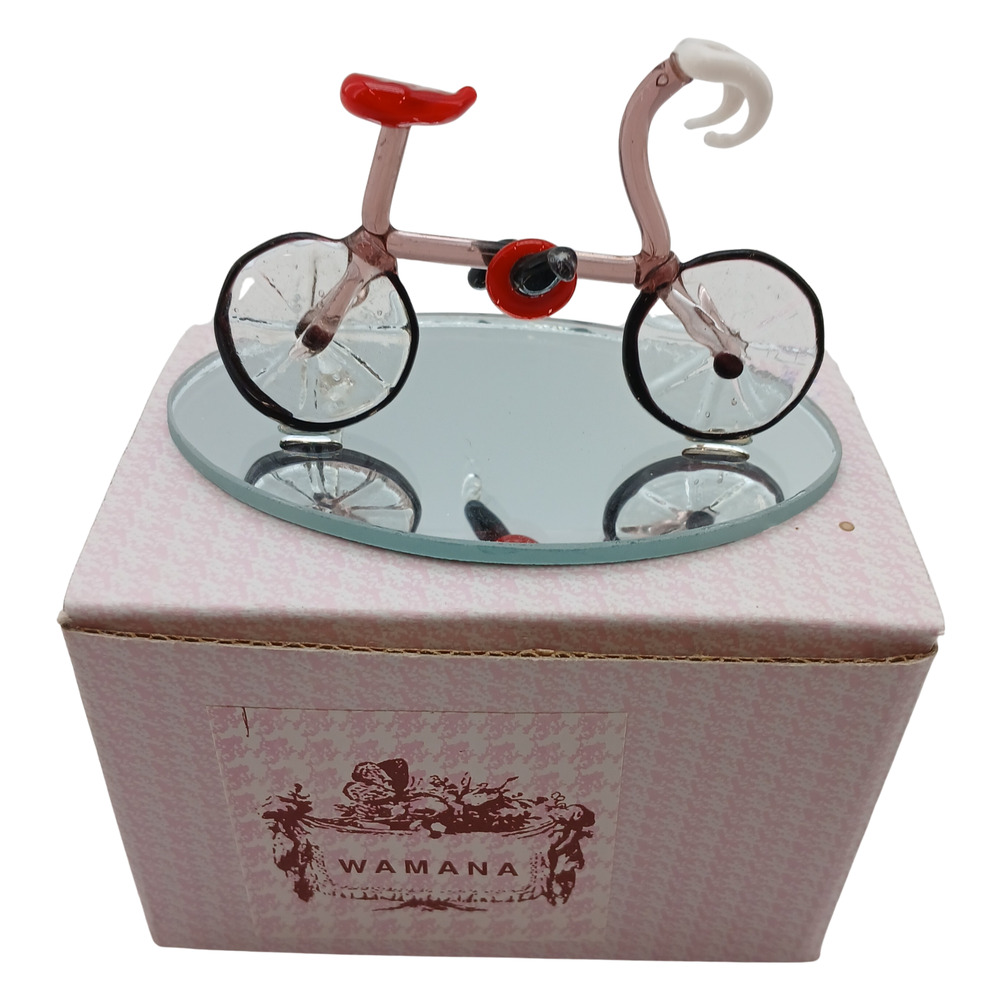 WAMANA Hand Blown Glass Bicycle Figurine w/ Box & Mirror Base
